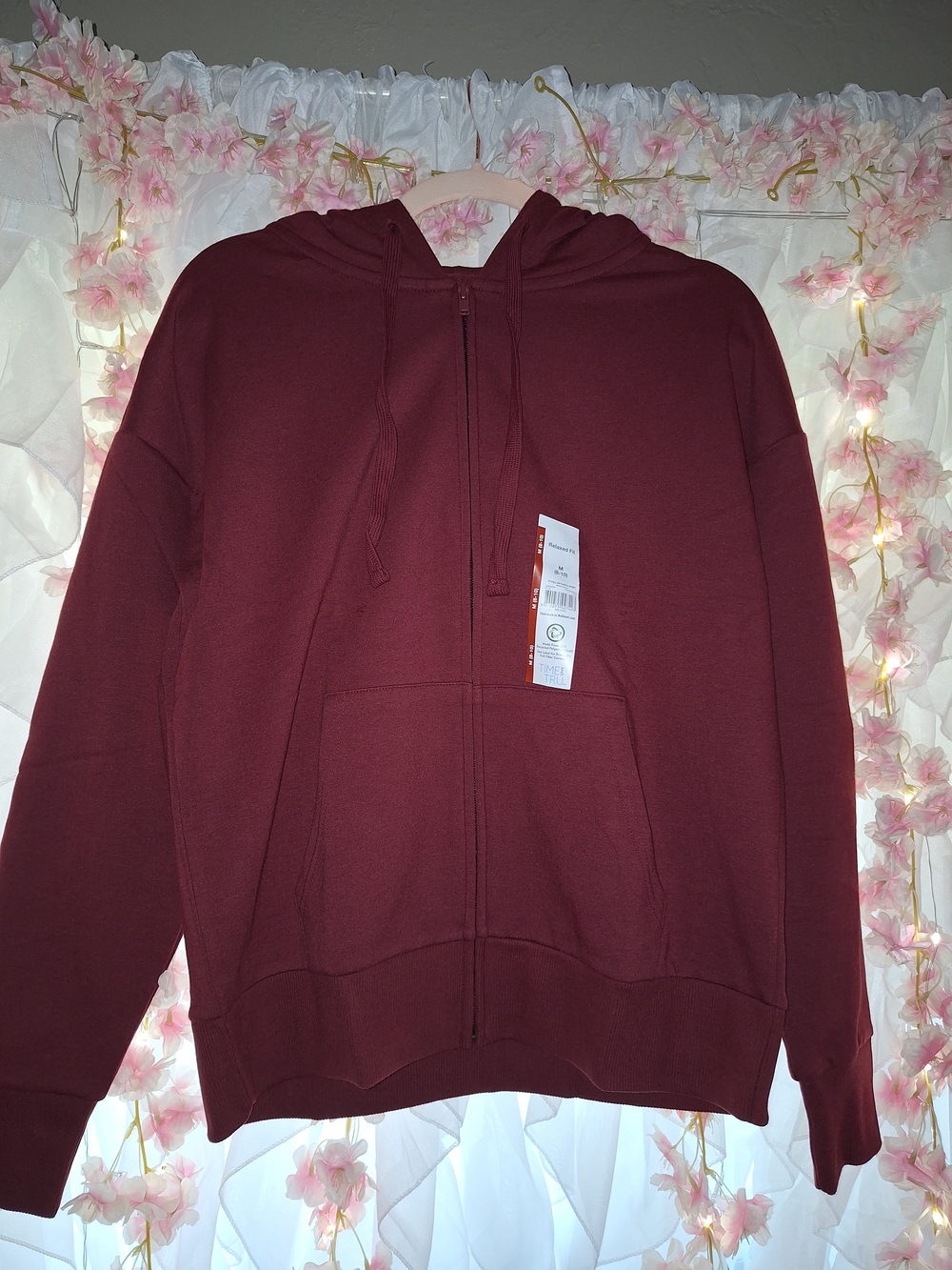 Maroon Zip-Up Hoodie with Hood